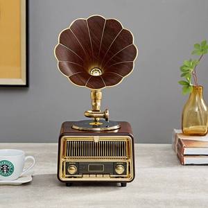 Tocadiscos de vinilo vintage directo de fábrica con bocina metálica, radio FM, USB, Bluetooth, 3 velocidades, tocadiscos de madera para decoración del hogar - Product Image 2