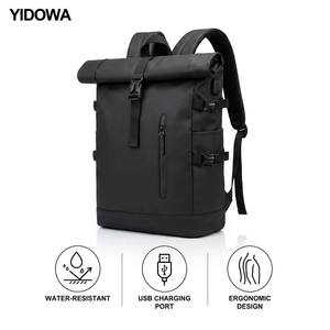 Sac à dos pour ordinateur portable imperméable avec logo personnalisé, fermeture à enroulement et port de charge USB pour les voyages d'affaires - Product Image 1