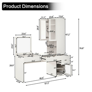 โต๊ะเครื่องแป้งทันสมัยพร้อมกระจกและแท่นชาร์จ, โต๊ะคอมพิวเตอร์พร้อมลิ้นชัก, ตู้เก็บของ และชั้นวางแบบเปิด - Product Image 5