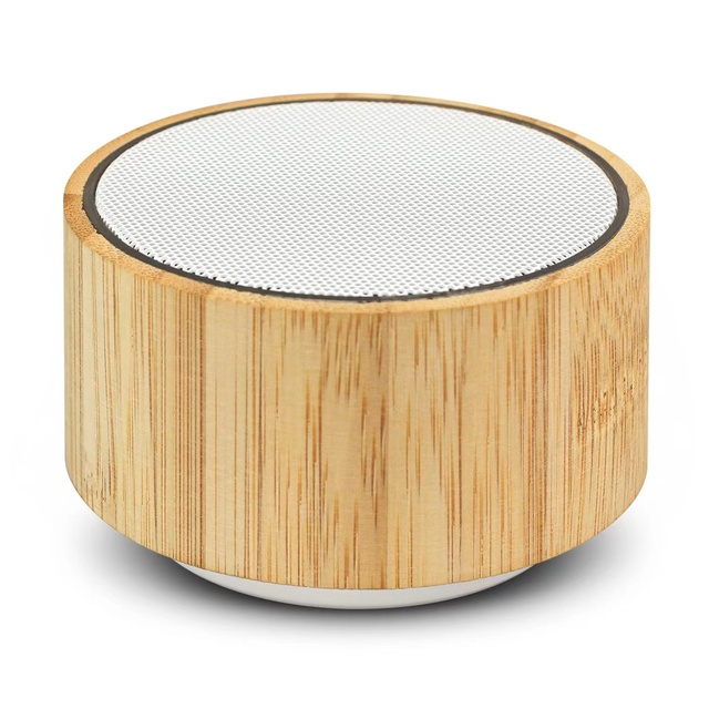 Customized Logo A10 Round Bamboo Wood Mini Wireless Speaker With RGB Flashing Light