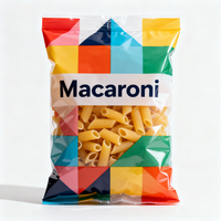 Emballage de macaronis bonbons chips pop-corn snacks macaroni de qualité alimentaire imprimés personnalisés pochettes avec sac scellé à dos plat avec zigzag et fenêtre