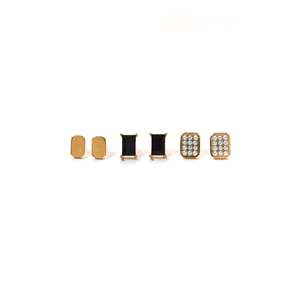 Fashion <b>Stud</b> <b>Earrings</b> 316L Stainless Steel PVD Gold Plating Sustainable Resistant <b>Black</b> Onyx Pearl Inlay - Product Image 3