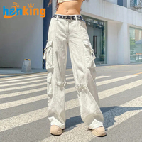 Ehanking Pantalon cargo baggy vintage à jambes larges pour femmes Jeans de style Y2K pour filles Vêtements et denim de style vintage Kpop pour femmes