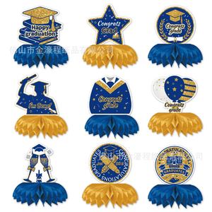 Adornos de panal de abeja para graduación, decoraciones de mesa en azul y dorado para la fiesta de graduación universitaria, decoración de escena de estilo moderno - Product Image 5