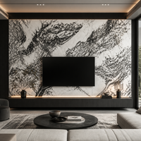 Dalle de pierre frittée de luxe effet Dragon Ascendant 1600x3200mm, grand format, aspect marbre bleu foncé, en porcelaine pour murs et sols de villa