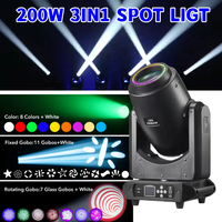 Projecteur LED 200W BSW 3-en-1 à tête mobile Spot Beam Wash 3-en-1 pour scène, 8 couleurs, 18 gobos, contrôle DMX pour discothèque et mariage
