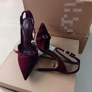 New Arrival Wine <strong>Red</strong> <strong>Suede</strong> Pointy High Heels Fine Buckle Women Pumps Pointed <strong>Shoes</strong> Sexy Thin Heels Sandal - Product Image 3
