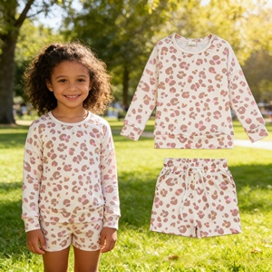 GLS0093 rts Little Active Girl Tenues colorées à imprimé léopard Vente en gros pour enfants Ensemble à manches longues Ensemble d'été pour fille - Product Image 1