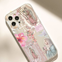 Superbe Coque de Téléphone Portable en TPU Souple Transparente avec Impression Fleur et Croix pour iPhone 11 12 13 14 15 16 17 Pro Max Air
