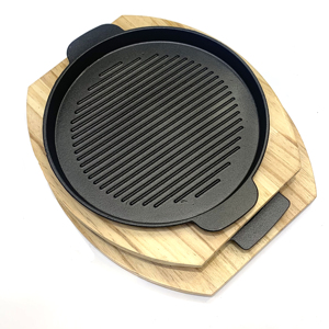 Mini sartén de hierro fundido ecológica de alta calidad, dos asas laterales, antiadherente, diseño moderno, parrilla coreana para barbacoa, bandeja de madera - Product Image 6