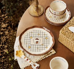 Service de table en céramique Star Cap Bear, style mignon, motif uni, compatible micro-ondes, utilisation hôtelière, vaisselle de haute qualité esthétique pour hôtels - Product Image 3