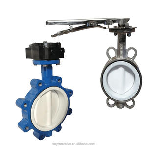 Fournisseur chinois de vanne papillon à bride DN50-DN300 avec siège en PTFE, corps en DI, <span class=keywords><strong>disque</strong></span> en PTFE, arbre en SS304 + <span class=keywords><strong>disque</strong></span> en SS410, PN10 PN16, revêtement en PTFE - Product Image 5