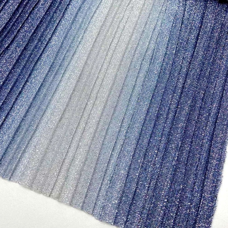 Блестящая Полиэстеровая трикотажная градиентная цветная цифровая печать металлическая плиссированная ткань с люрексом для вечернего платья
