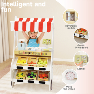 Recién llegado, juego de Frutería y tienda de comestibles para niños con carrito de compras simulado, juguete de madera - Product Image 3
