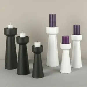 Suporte de vela de cerâmica fosco, preto ou branco, para taper e pilar