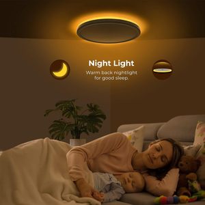 12 inch <span class=keywords><strong>LED</strong></span> Flush núi trần ánh sáng lịch thi đấu với ánh sáng ban đêm 24 Wát điều khiển từ xa Dimmable vòng trắng Đèn trần cho phòng ngủ - Product Image 3