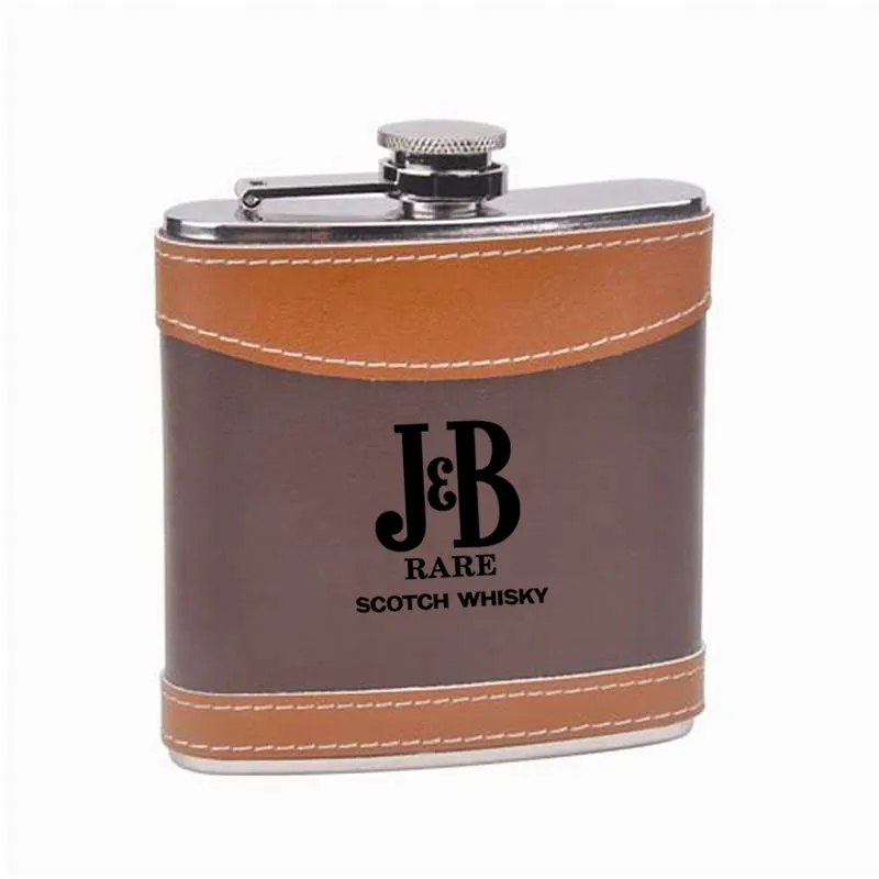 Food Grade Stainless Steel 6Oz Flask Hip Kulit Campuran Dua Warna