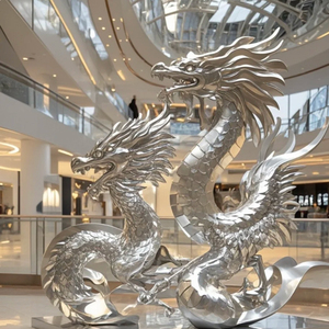 Lớn thép không gỉ rồng đôi rồng kim loại nghệ thuật điêu khắc với thiết kế hiện đại bền xây dựng cao cấp đá chạm khắc - Product Image 3