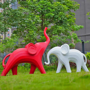 Kích thước lớn voi động vật hình học điêu khắc phim hoạt hình đồ chơi cho mẫu giáo công viên khu dân cư ngoài trời nhựa thủ công cỏ - Product Image 3