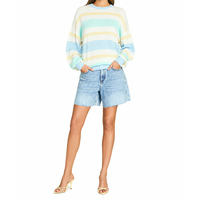 Pull-over en tricot rayé 100 % coton pour femme, col rond, style preppy, color block, chic et décontracté pour l'automne – Vente en gros sur mesure