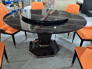 Ensemble de salle à manger moderne de luxe <span class=keywords><strong>en</strong></span> gros d'usine, 6/8 places, motif <span class=keywords><strong>bois</strong></span>, peinture piano haute brillance, <span class=keywords><strong>table</strong></span> ronde moderne haut de gamme - Product Image 6