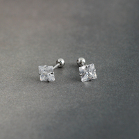 Bijoux en argent sterling pour femmes S925 carré Zircon Boucles d'oreilles à vis Bijoux en gros Boucles d'oreilles minimalistes en argent sterling