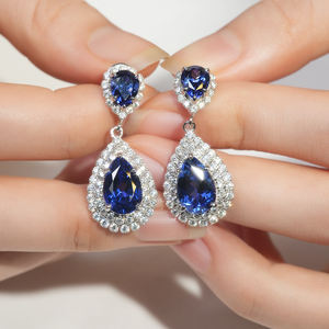 Custom Luxury 18K Gold Plated IGI Certified Diamond Earrings <b>Necklace</b> Blue Sapphire GRC Elegant Jewelry Set <b>Wedding</b> Parties - Product Image 4