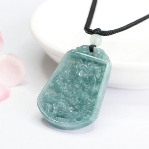 <span class=keywords><strong>Collier</strong></span> Dragon en jadéite verte véritable avec pendentif gravé avec nom personnalisé bijoux en alliage à breloque de l'année du zodiaque chinois - Product Image 2
