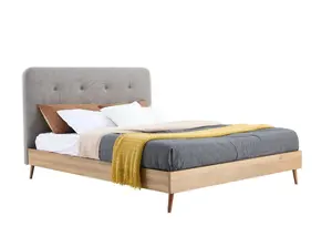 Cabecero tapizado de diseño de lujo, marco de madera con listones de madera, tamaño queen, se puede personalizar, cama tapizada, muebles para el hogar
