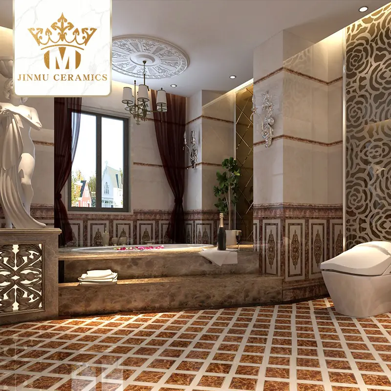 Foshan factory 600X600 bathroom tiles gold plated porcelain tile hotel villa decorative wall and floor toilet ceramic tiles