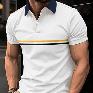 <span class=keywords><strong>Polo</strong></span> <span class=keywords><strong>de</strong></span> manga corta con estampado a rayas y solapa, anti-bolitas, informal, para hombre, tallas grandes - Product Image 1