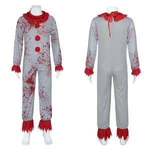 Bloody Clown Cosplay grey jumpsuit Costumes Halloween Terrorist Massacre Joker ADULT