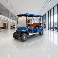 Voiturette de golf électrique de luxe bleue de haute qualité pour 6 passagers, tout-terrain, alimentée par batterie au lithium, idéale pour les zones touristiques