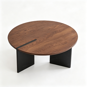 Modern Round Nesting Coffee <b>Table</b> Set of 2, <b>Walnut</b> Wood Side <b>Table</b> with Black Legs for Living Room - Product Image 4