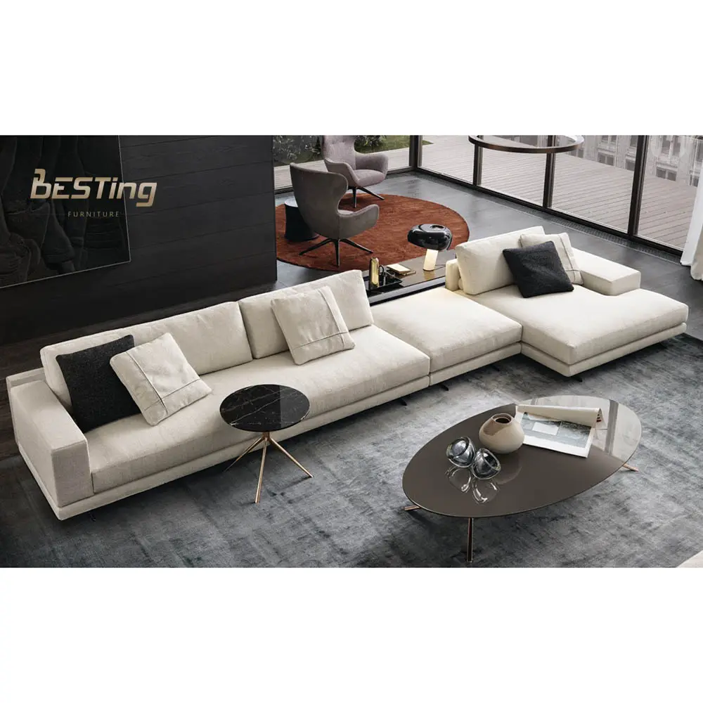 Latest Italian modern design sofa living room furniture fabric L-shaped modular luxury sofa set