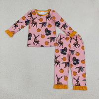 Ensembles de pyjamas de Thanksgiving pour bébés filles, motif citrouilles et cerfs, avec haut à volants et pantalon, vente en gros
