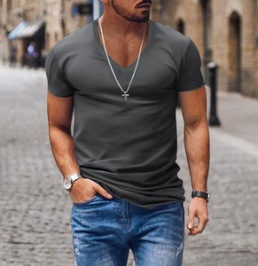 Camiseta informal de media manga de estilo coreano para hombre, Camiseta 100% de algodón holgada con patrón sólido, elementos esenciales de verano - Product Image 3