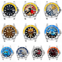 Montre mécanique de mode personnalisée avec cadran rouge ondulé, lunette orange, GMT, 40 mm, acier inoxydable, montre de plongée, 50 bars, résistante à l'eau, luminescente