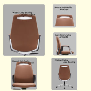 Chaise <span class=keywords><strong>de</strong></span> <span class=keywords><strong>bureau</strong></span> ergonomique pivotante à dossier moyen en cuir café avec roulettes silencieuses en PU pour bureaux rétro - Product Image 5