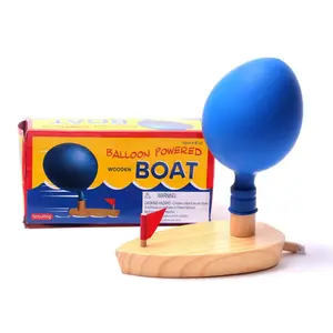 Spaß Ballon angetrieben Holzboot Bad Spielzeug Kind Wissenschaft Experiment Outdoor-Spielzeug