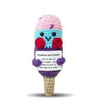 Poupée en crochet faite à la main en forme de donut rose et jaune, décoration de bureau fraîche et douce