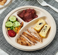 Assiettes jetables biodégradables en canne à sucre à 3 compartiments de 8,86 pouces pour le camping et les fêtes - Vaisselle biodégradable