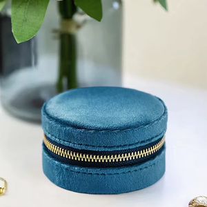 Round Velvet Jewelry Organizer Box with Zipper Closure Elegant Portable <b>Storage</b> for <b>Rings</b> Earrings Necklaces Solid Color Design - Product Image 5
