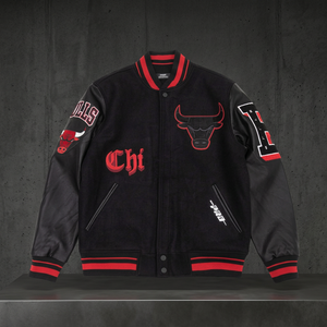 Custom Made Wool Varsity Letterman Jacket Stand Collar Winter Sports Bull <b>Basketball</b> Team Embroidery Patches - Product Image 3