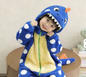Children Crawling Suit Eco-Friendly Velvet Fabric Puff Sleeve for All Seasons <strong>Kids</strong> <strong>Dinosaur</strong> <strong>Onesie</strong> Hidden Zipper Baby Rompers - Product Image 3