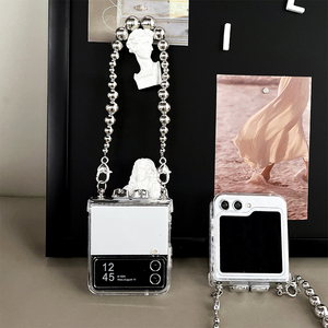 Custodia pieghevole con schermo pieghevole per telefono con cinturino a mano, placcato cuore piccolo orso trasparente guscio rigido per Samsung Zflip5 Zflip4 Flip6 - Product Image 2