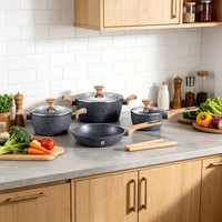 Lot de 9 ustensiles de cuisine en aluminium moulé sous pression, revêtement marbre antiadhésif, casseroles et poêles avec logo personnalisé