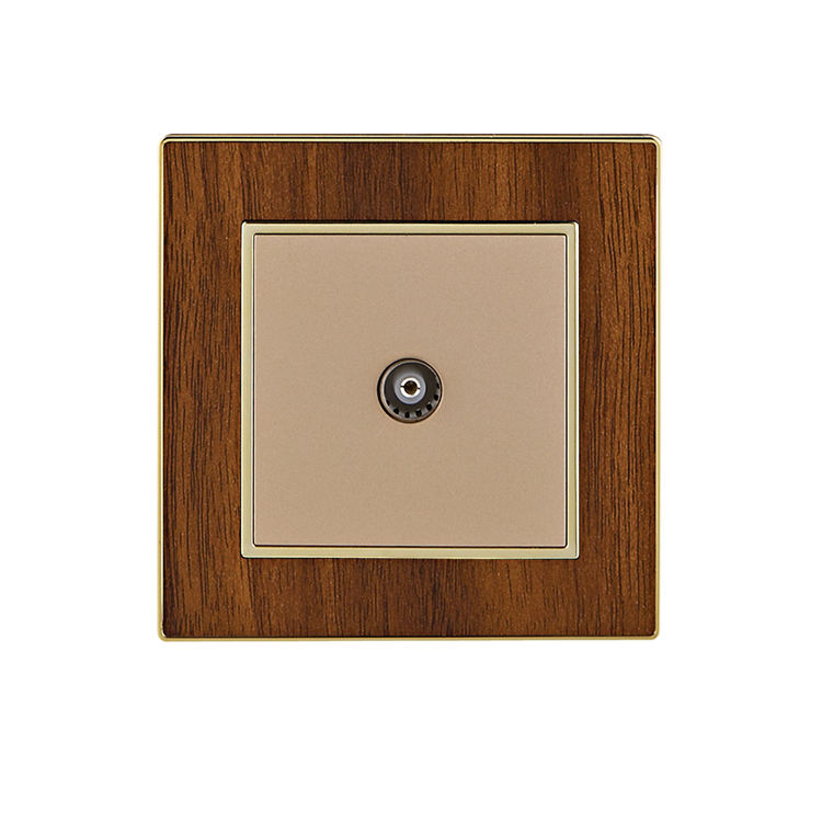 Factory Custom Household British/UK Standard Plug Living Room Indoor Wall TV Satellite Electrical Wood Grain Gold Panel Socket