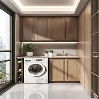 Meuble de buanderie pour balcon avec lavabo, mobilier de balcon intégré sur mesure pour l'installation d'une machine à laver