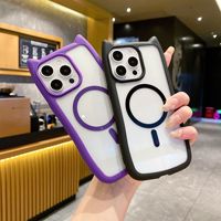 Casing Ponsel Transparan Anti Benturan dengan Magnet dan Telinga Kucing Lucu untuk iPhone 15 Pro Max Plus 11 12 13 14 16